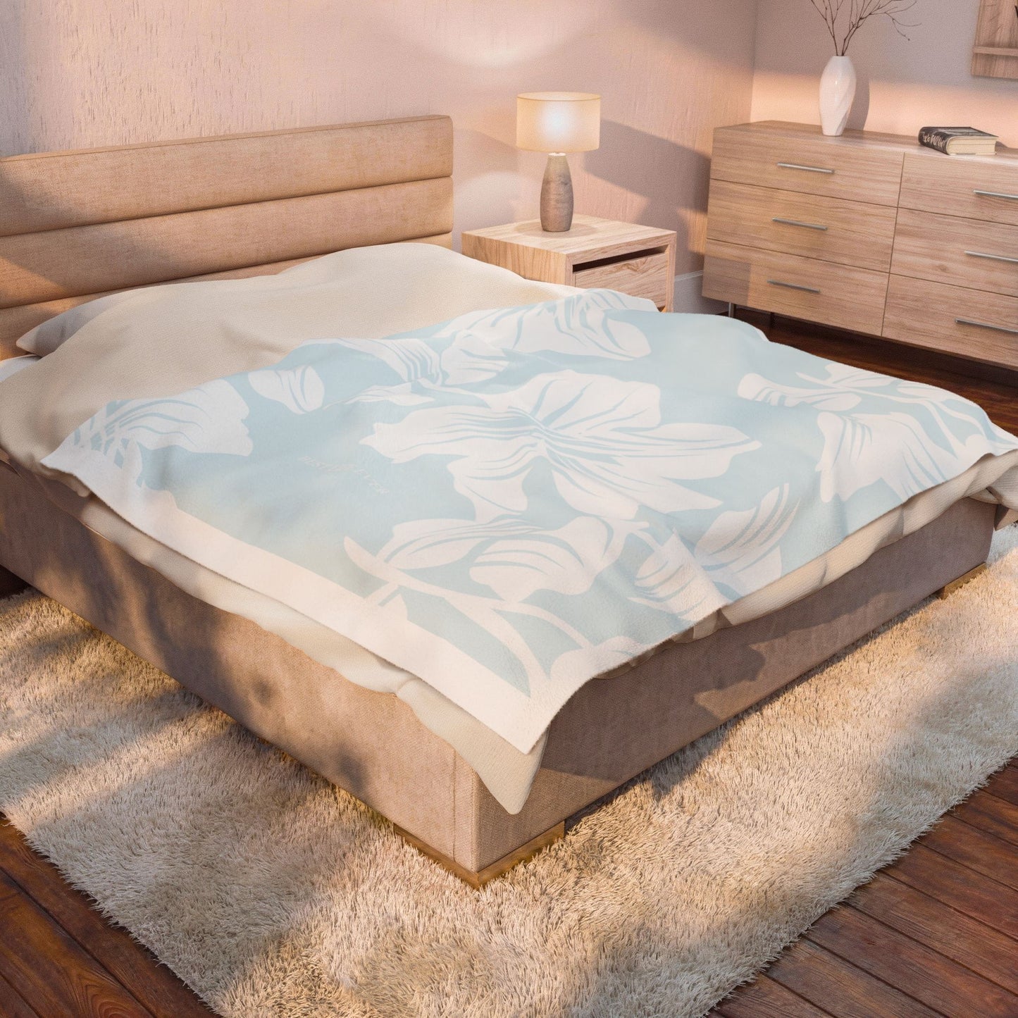 Soft Blue Floral Throw Blanket - Velveteen Plush Blanket