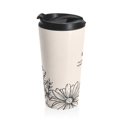 Floral Sketch Stainless Steel Travel Mug — Black Daisy Line Art on Cream