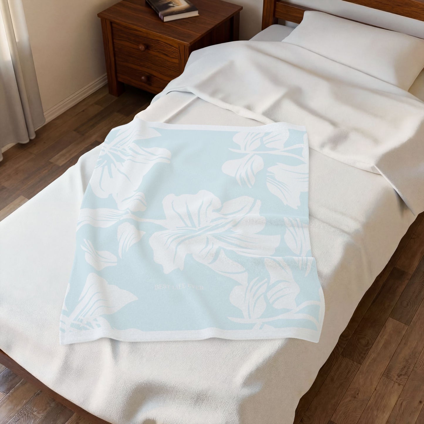 Soft Blue Floral Throw Blanket - Velveteen Plush Blanket