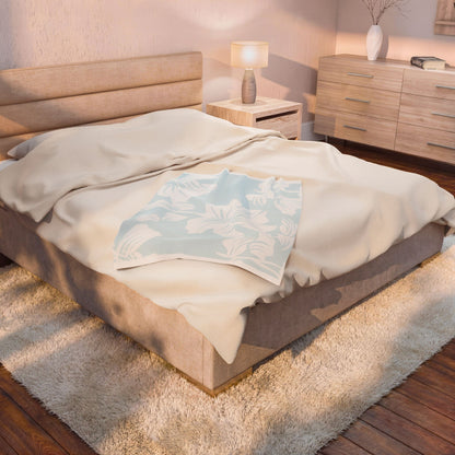 Soft Blue Floral Throw Blanket - Velveteen Plush Blanket
