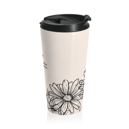 Floral Sketch Stainless Steel Travel Mug — Black Daisy Line Art on Cream