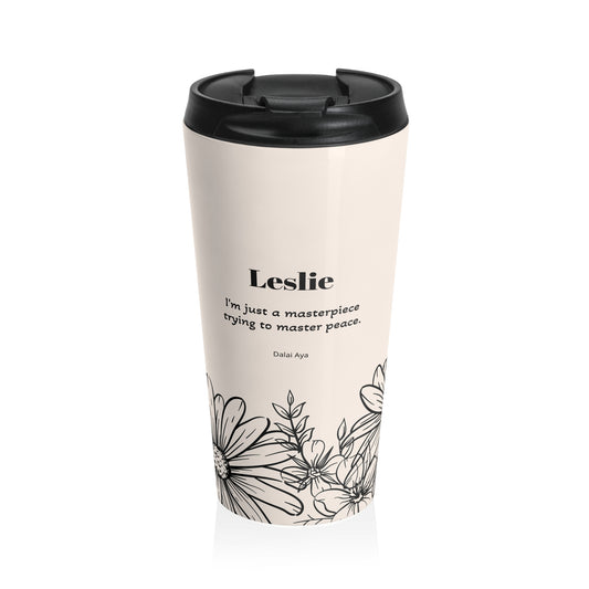 Floral Sketch Stainless Steel Travel Mug — Black Daisy Line Art on Cream