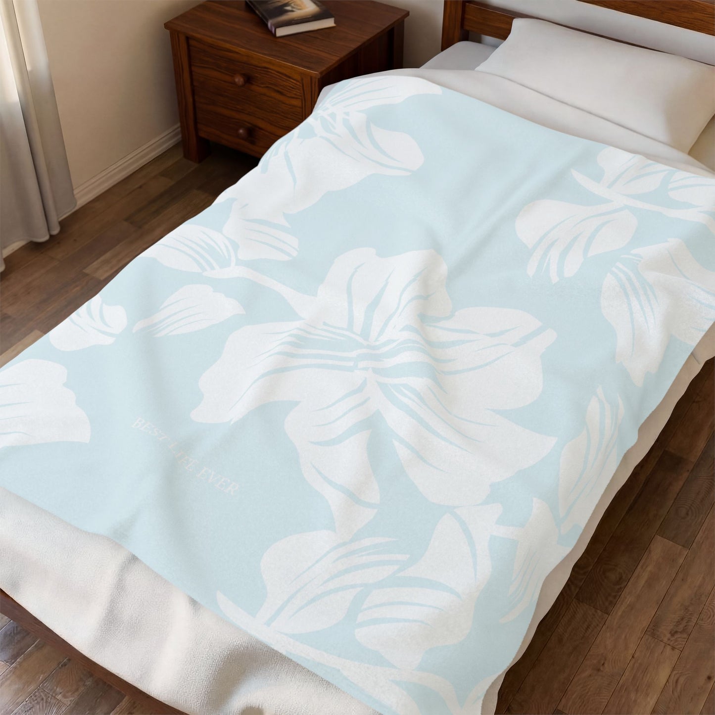 Soft Blue Floral Throw Blanket - Velveteen Plush Blanket