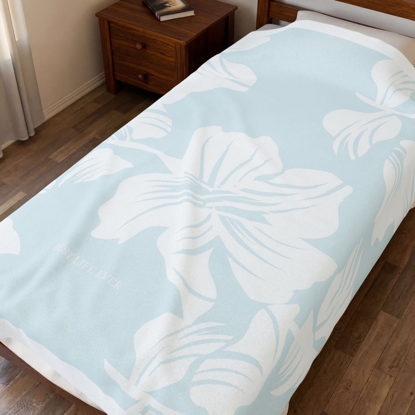 Soft Blue Floral Throw Blanket - Velveteen Plush Blanket